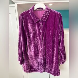 Soft Surroundings Plush Velvet Button Down Shirt in Vibrant Magenta